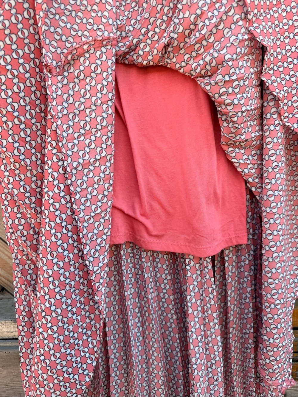 Max Studio Coral Pink Patterned Pleated Midi Skirt